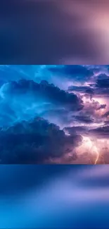 Vibrant cloudscape with lightning and dark blue sky, perfect mobile wallpaper.