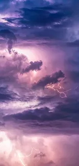 Stormy purple sky with lightning and dramatic clouds wallpaper.