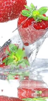 Vibrant strawberries with water splash art wallpaper.