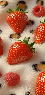 Vibrant strawberries on textured background.