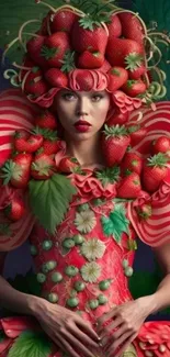 Creative strawberry fashion mobile wallpaper with vibrant colors and unique design.