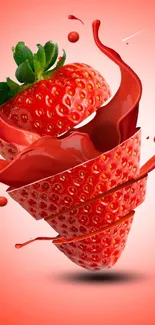 Creative red sliced strawberry with paint splash art wallpaper.