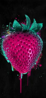 Vivid pink strawberry on dark background wallpaper.