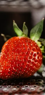 Close-up of a fresh red strawberry, vibrant and detailed.