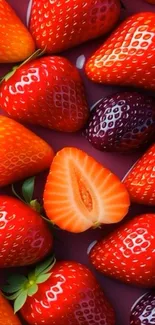 Vibrant strawberries with a mix of whole and sliced fruit.