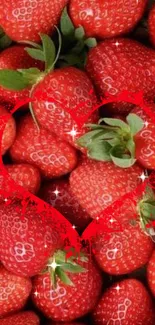 Strawberries with red heart overlay and sparkling effect.