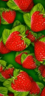 Vibrant strawberries with green leaves wallpaper.