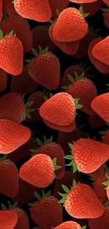 Wallpaper with vibrant red strawberries on dark background.