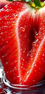 Close-up of a juicy, vibrant strawberry slice.