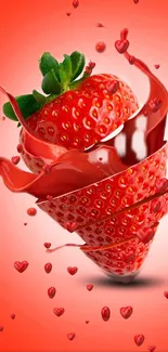 Vibrant red strawberry with splash design in eye-catching wallpaper.