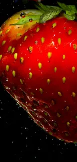 Vibrant red strawberry in water art wallpaper.