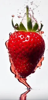 Vibrant strawberry splash in water, vivid red fruit design.