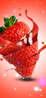 Vibrant red strawberry splash art wallpaper with a dynamic design.