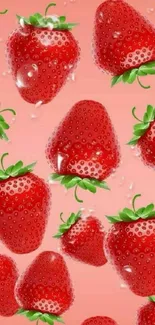 Juicy strawberries on a pink background wallpaper.