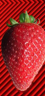 A vibrant red strawberry on a geometric red background.