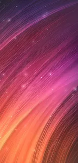 Abstract wallpaper with purple, pink, and orange streaks over starry background.