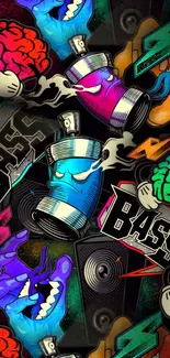 Colorful graffiti wallpaper with street art designs.