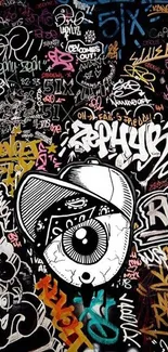 Graffiti street art with an eye motif on a mobile wallpaper.