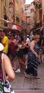 Bustling street market with vibrant colors and lively crowd.