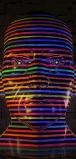 Abstract head with vibrant neon stripes in digital art style.