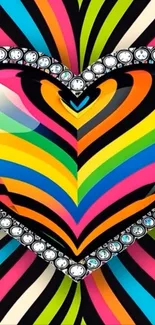 Colorful striped heart with diamond border design.