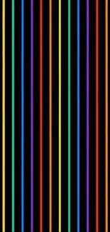 Vibrant striped mobile wallpaper with colorful vertical lines on black.