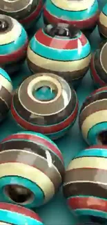 Colorful striped spheres mobile wallpaper design.
