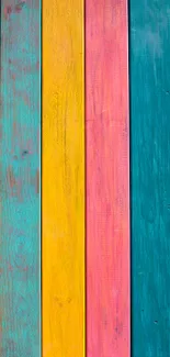 Vibrant striped wooden wallpaper with colorful panels and diverse textures.