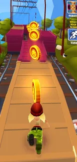 Colorful subway runner game wallpaper with vibrant coins.