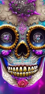 Colorful sugar skull with vibrant details.