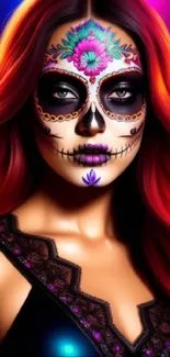 Colorful sugar skull face art wallpaper design