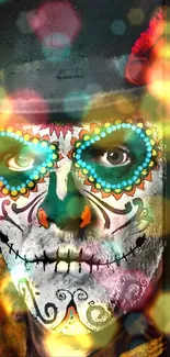 Creative sugar skull design wallpaper with vibrant colors and intricate details.