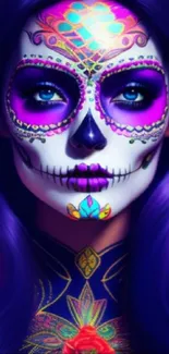 Vibrant sugar skull wallpaper with colorful and intricate designs.