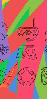 Colorful summer doodles on pink background wallpaper.