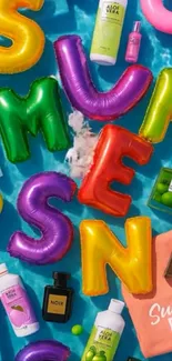 Colorful summer essentials with inflatable letters.