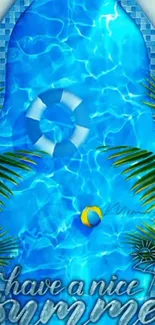 Summer-themed wallpaper with a blue pool and tropical accents.