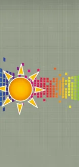 Vibrant sun with spectrum on beige background.