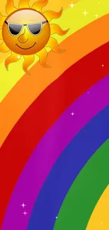 Colorful wallpaper with sun and rainbow design