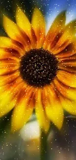 Vibrant sunflower bloom against blurred background.