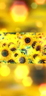 Yellow sunflowers with bokeh effect background on mobile wallpaper.