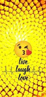 Sunflower wallpaper with emoji and live laugh love text.