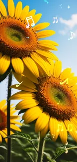 Vibrant sunflower close-up with blue sky.