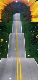 Whimsical road with sunflowers wallpaper