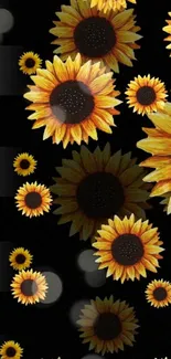 Vibrant sunflower design against a dark background for mobile wallpaper.