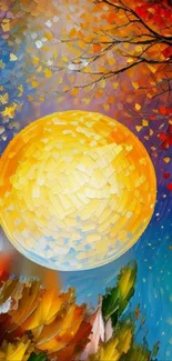 Vibrant abstract sphere with autumn colors in a mosaic style.