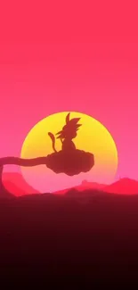 Silhouette of an anime character against a vibrant pink sunset.