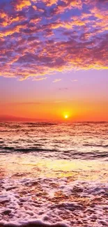 Stunning vibrant sunset over a tranquil beach with a colorful sky and peaceful waves.