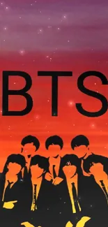 BTS wallpaper with silhouette and vibrant sunset colors.