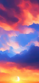 Sunset clouds with vibrant orange, pink, and blue hues in the evening sky.