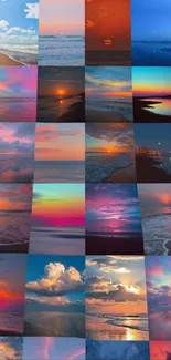 Vibrant collage of sunsets and ocean views for mobile wallpaper.